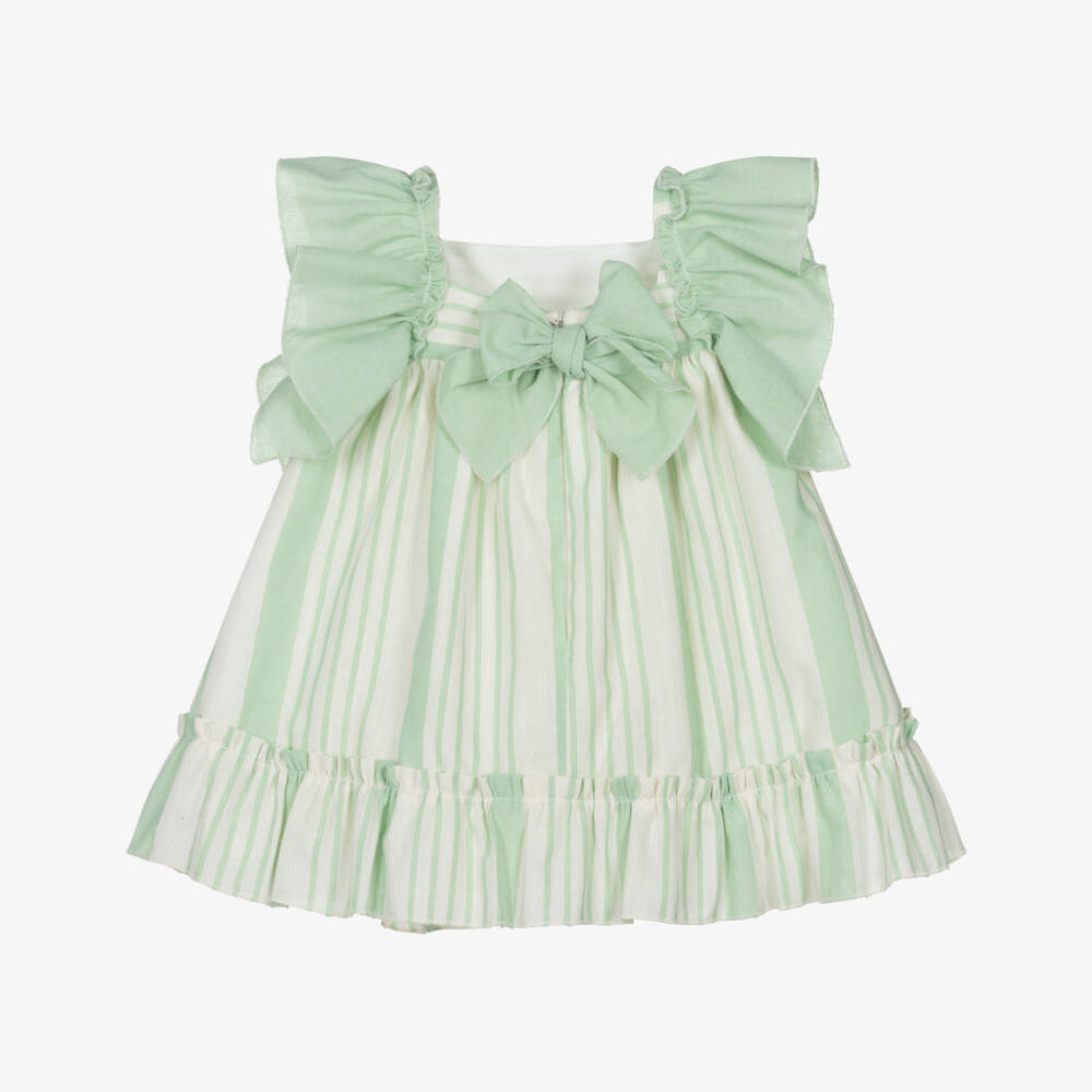 Miranda-Baby Girls Pastel Green & Ivory Striped Dress | Childrensalon