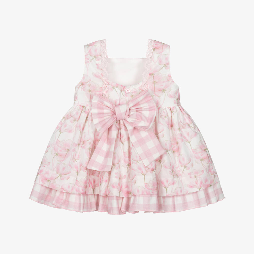 Miranda-Baby Girls Pink Floral & Check Cotton Dress | Childrensalon