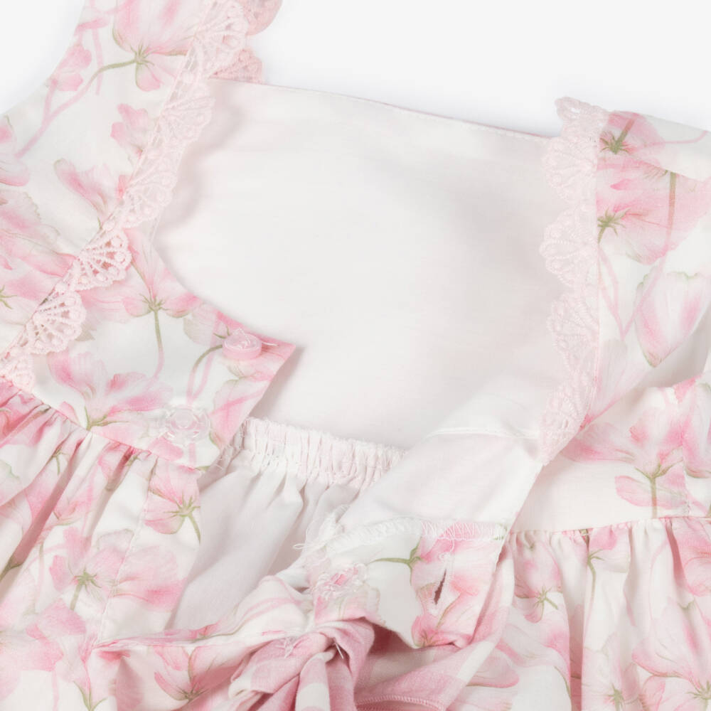 Miranda-Baby Girls Pink Floral & Check Cotton Dress | Childrensalon