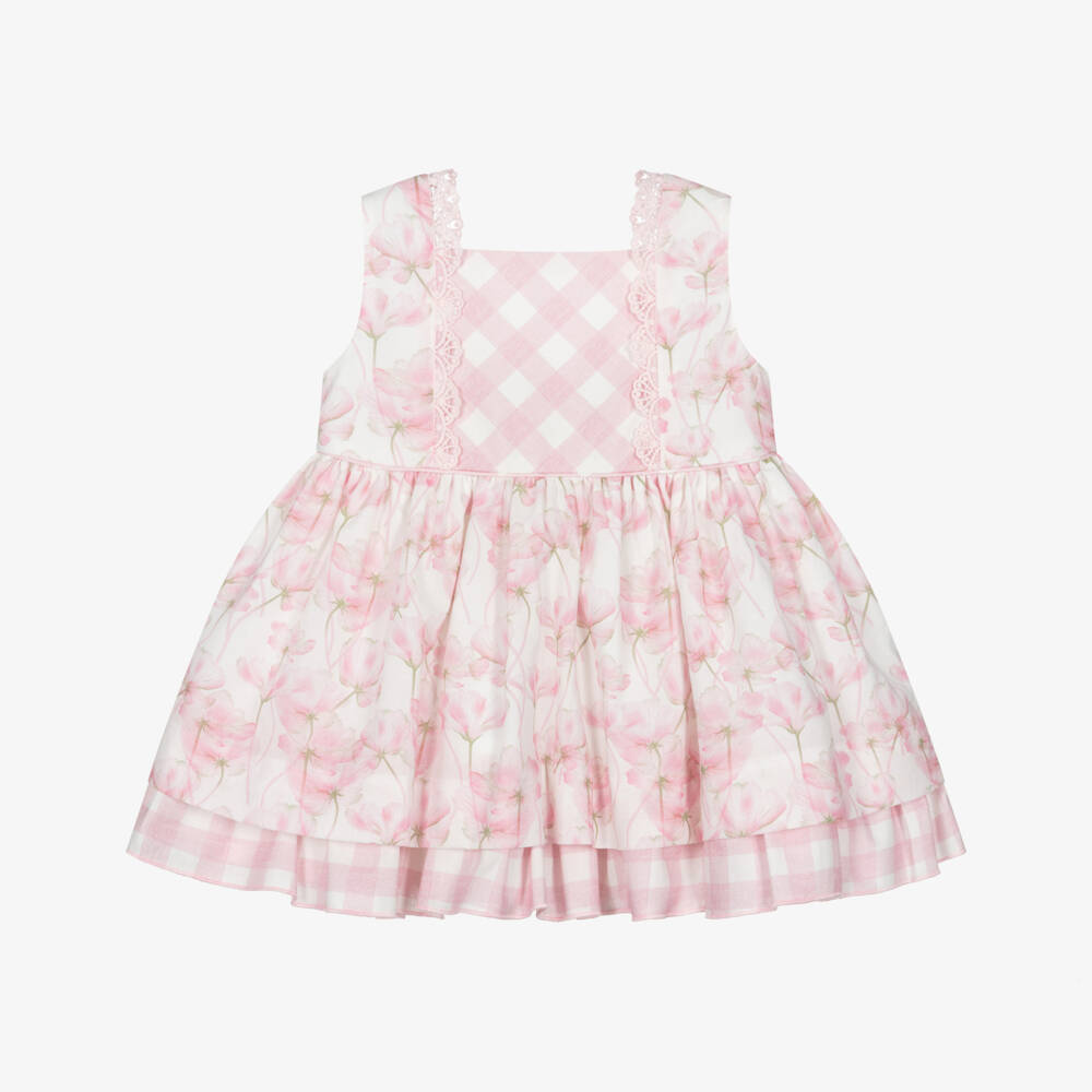 Miranda-Baby Girls Pink Floral & Check Cotton Dress | Childrensalon