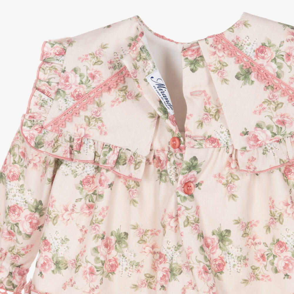 Miranda-Baby Girls Pink Floral Cotton Dress with Ruffle Collar | Childrensalon