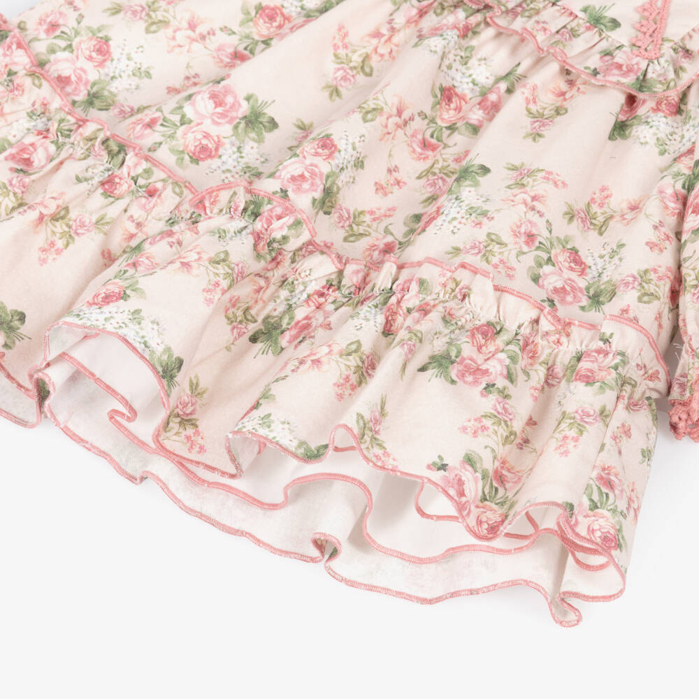 Miranda-Baby Girls Pink Floral Cotton Dress with Ruffle Collar | Childrensalon