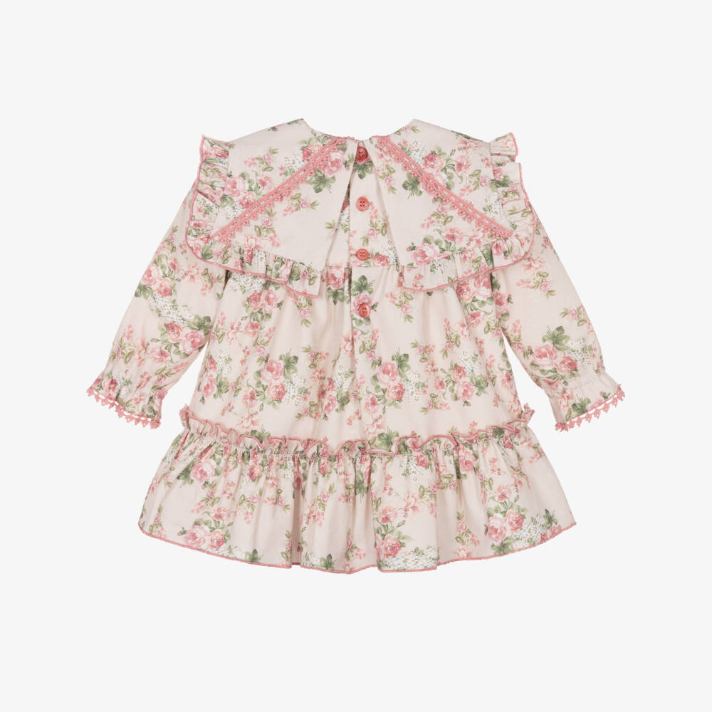 Miranda-Baby Girls Pink Floral Cotton Dress with Ruffle Collar | Childrensalon
