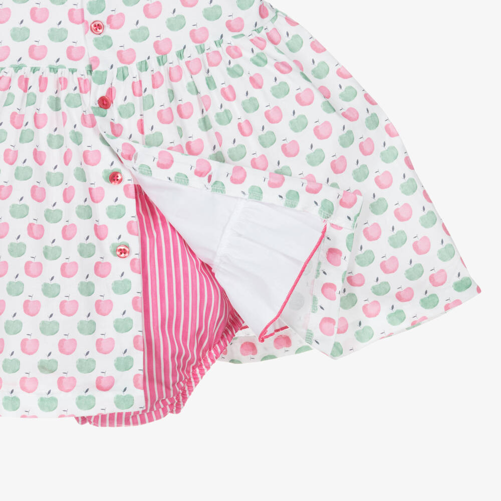 Miranda-Baby Girls Pink & Green Cotton Apples Dress with Smocking | Childrensalon