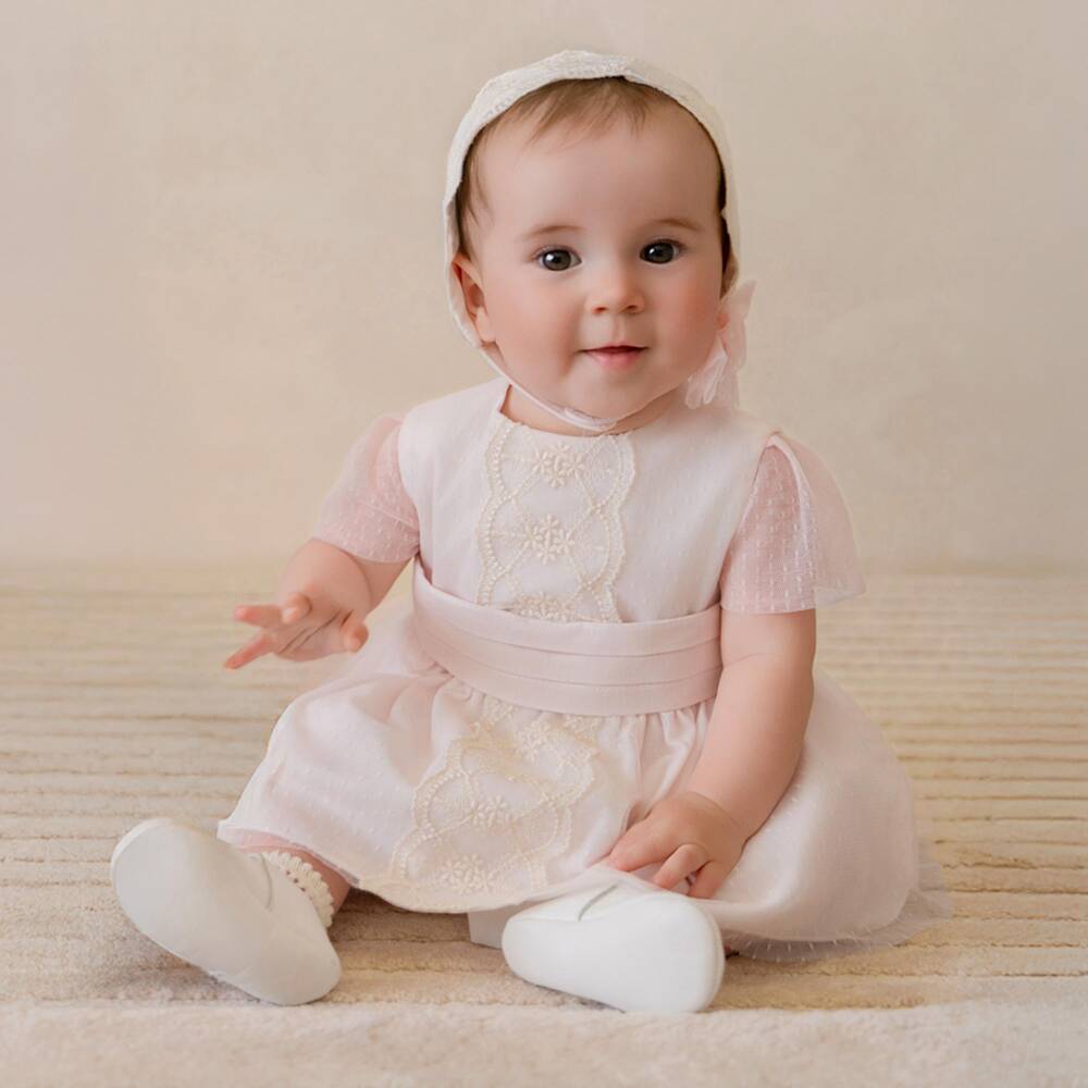 Miranda-Baby Girls Pink Tulle & Lace Dress Set | Childrensalon