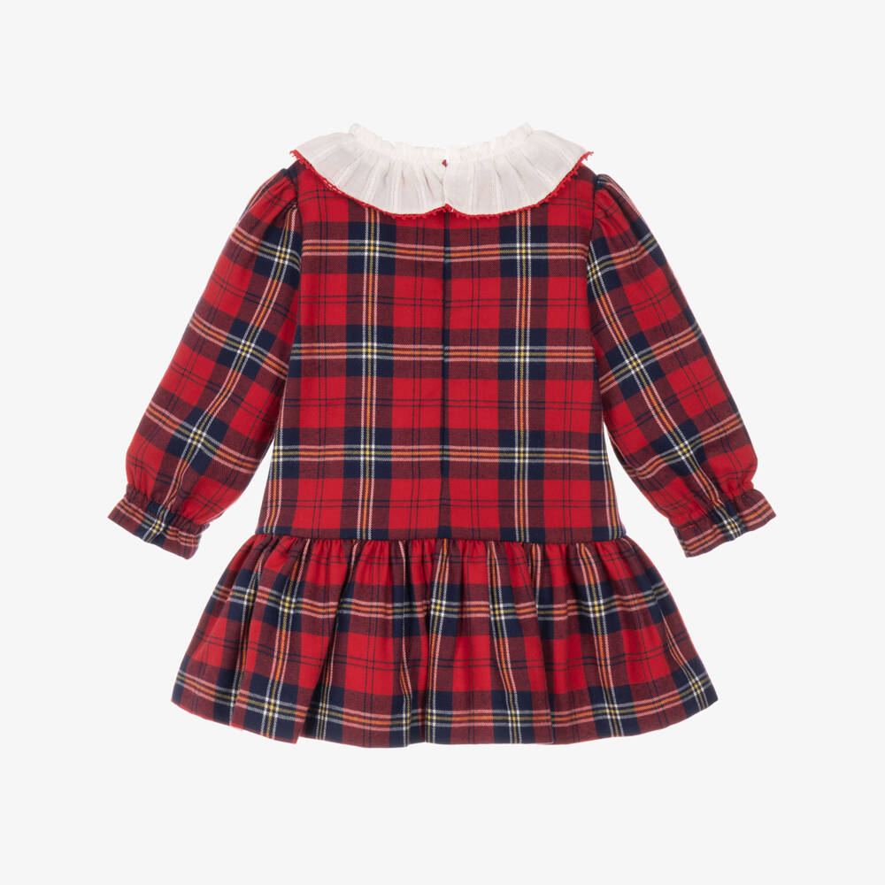 Miranda-Baby Girls Red Tartan Dress with Ruffle Collar | Childrensalon