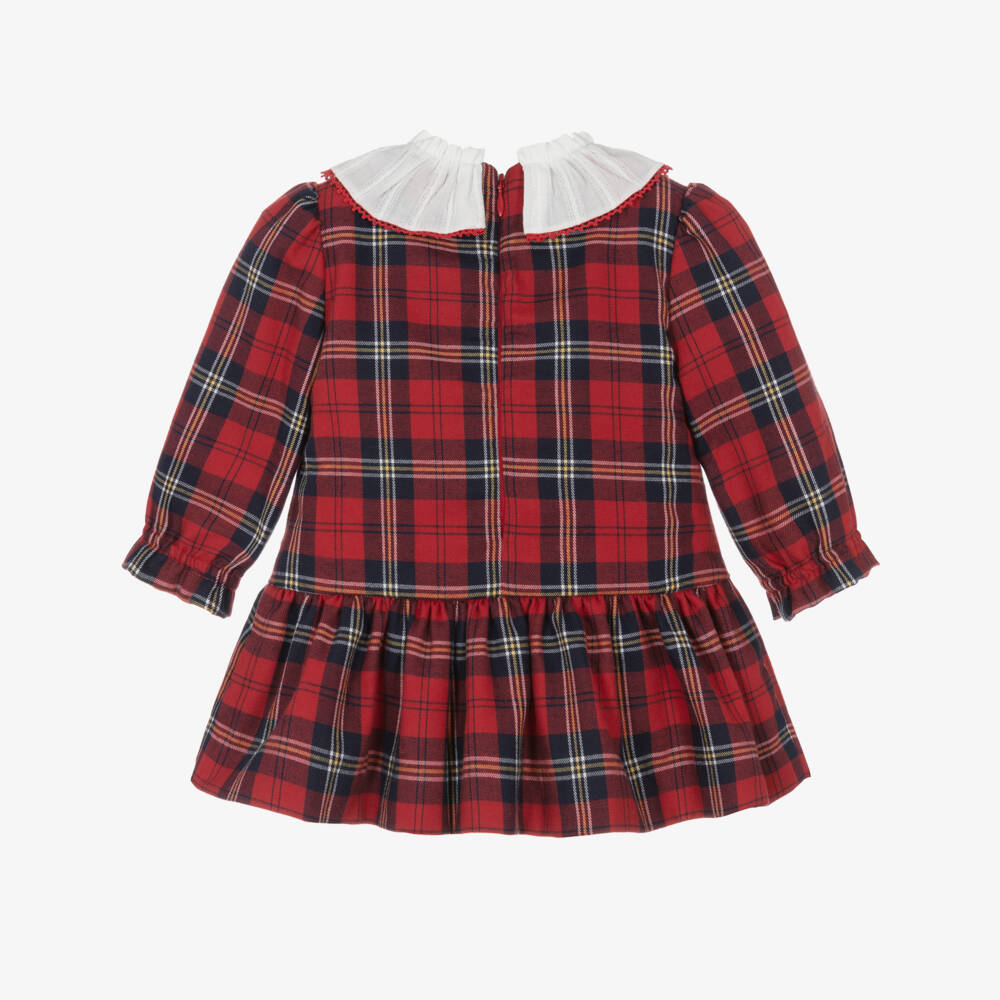 Miranda-Baby Girls Red Tartan Dress with Ruffle Collar | Childrensalon