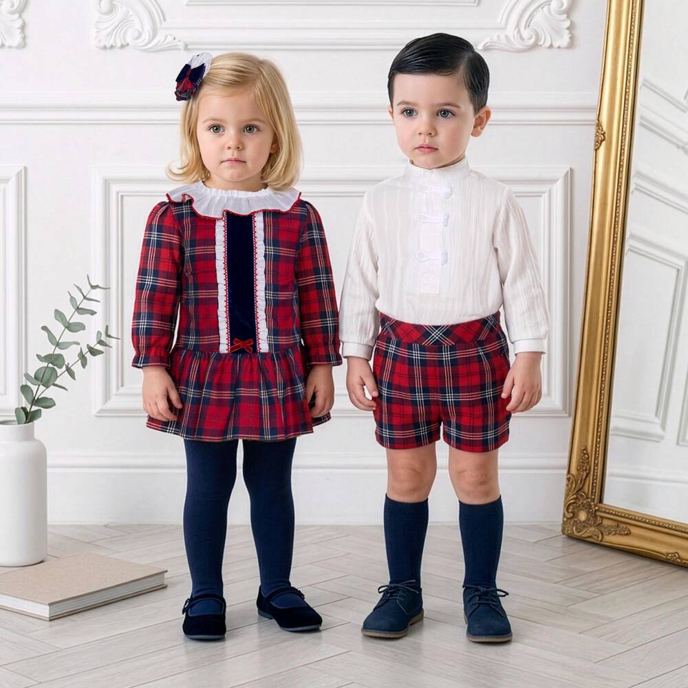 Miranda-Baby Girls Red Tartan Dress with Ruffle Collar | Childrensalon