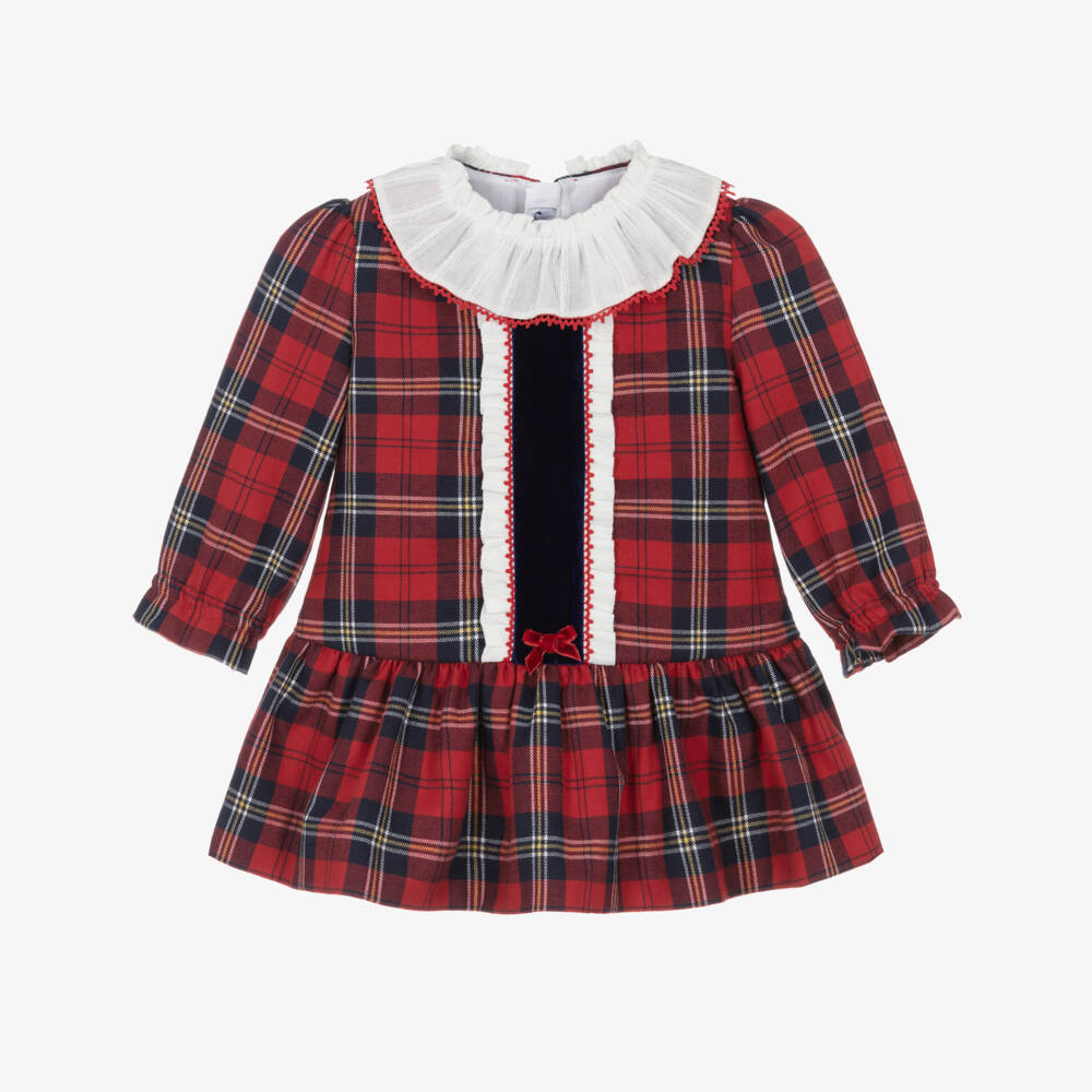 Miranda-Baby Girls Red Tartan Dress with Ruffle Collar | Childrensalon