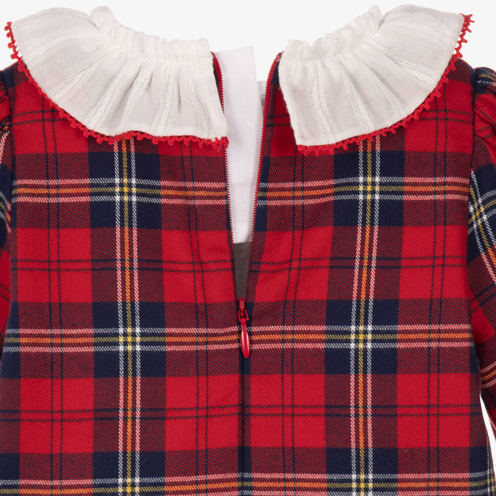Miranda-Baby Girls Red Tartan Dress with Ruffle Collar | Childrensalon