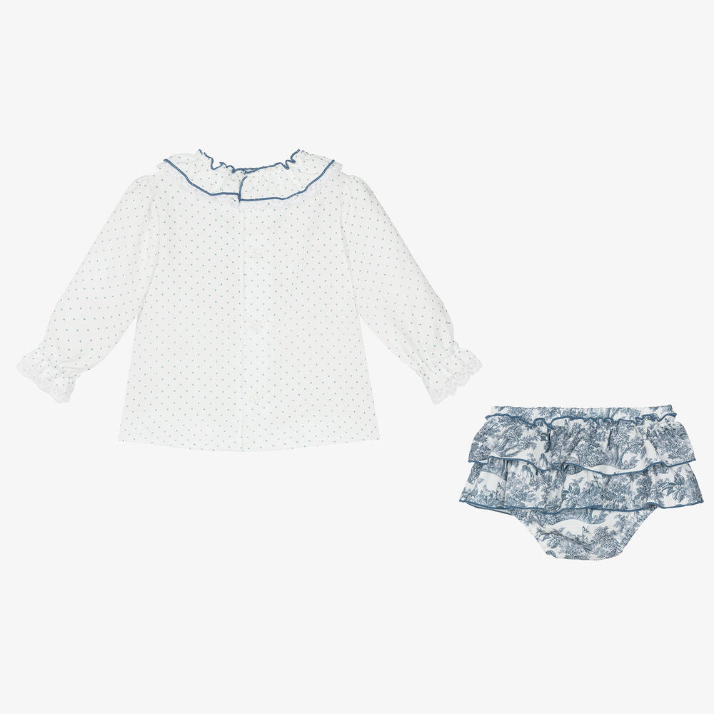 Miranda-Baby Girls White & Blue Shorts Set | Childrensalon