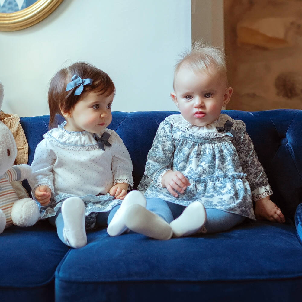 Miranda-Baby Girls White & Blue Shorts Set | Childrensalon