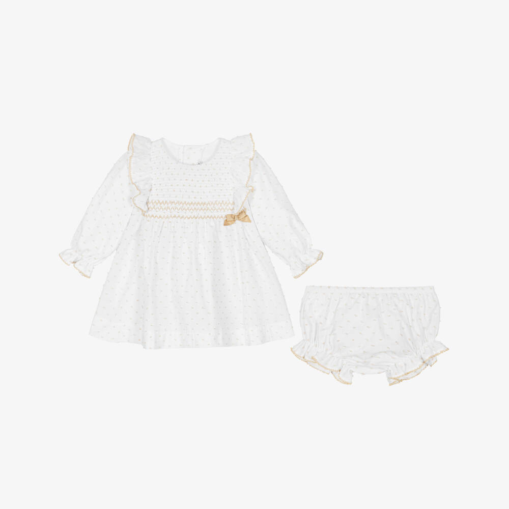 Miranda-Baby Girls White Plumeti Dress Set | Childrensalon