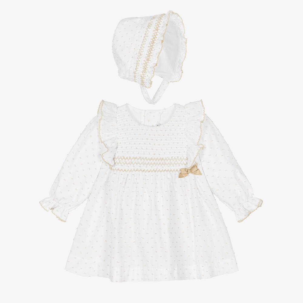 Miranda-Baby Girls White Plumeti Dress Set | Childrensalon