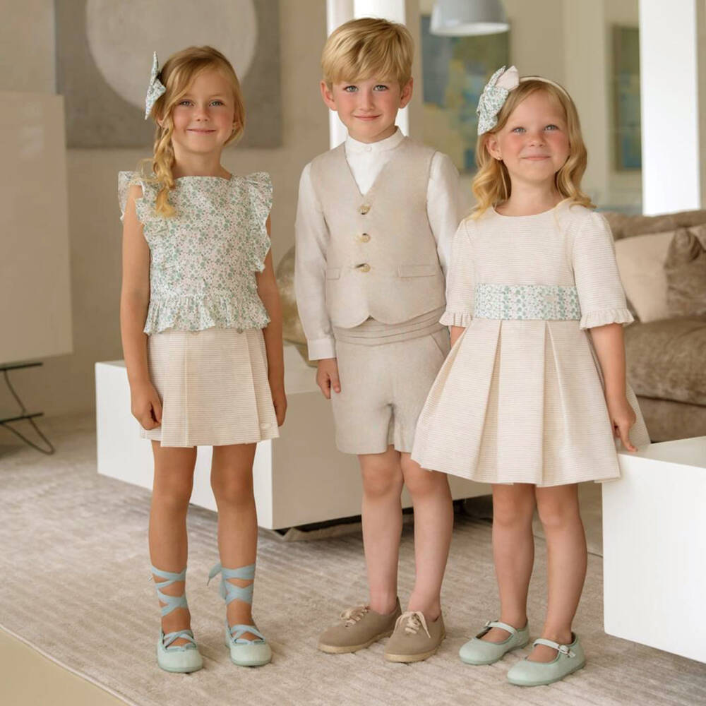 Miranda-Boys Beige Waistcoat & Shorts Suit | Childrensalon