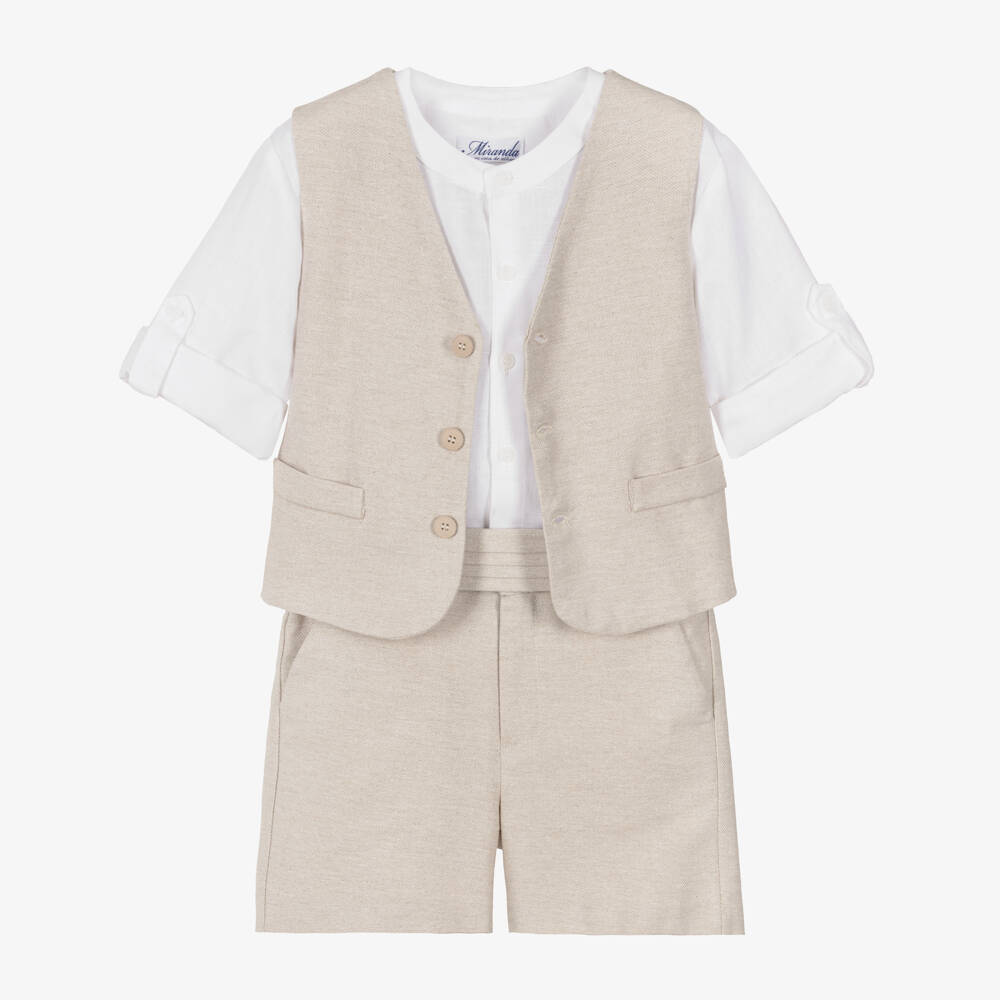 Miranda-Boys Beige Waistcoat & Shorts Suit | Childrensalon