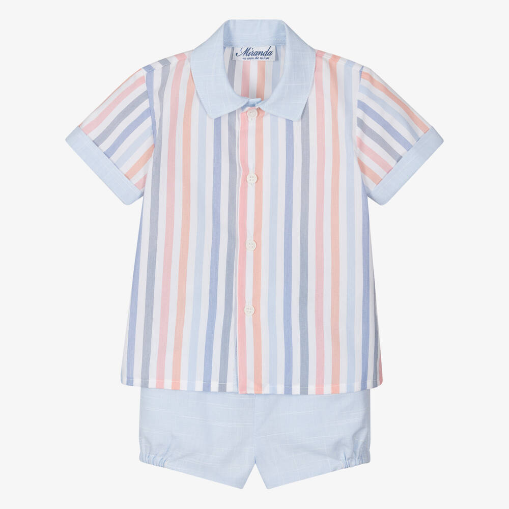 Boys Blue Stripe Baseball Short Set by Three Sisters