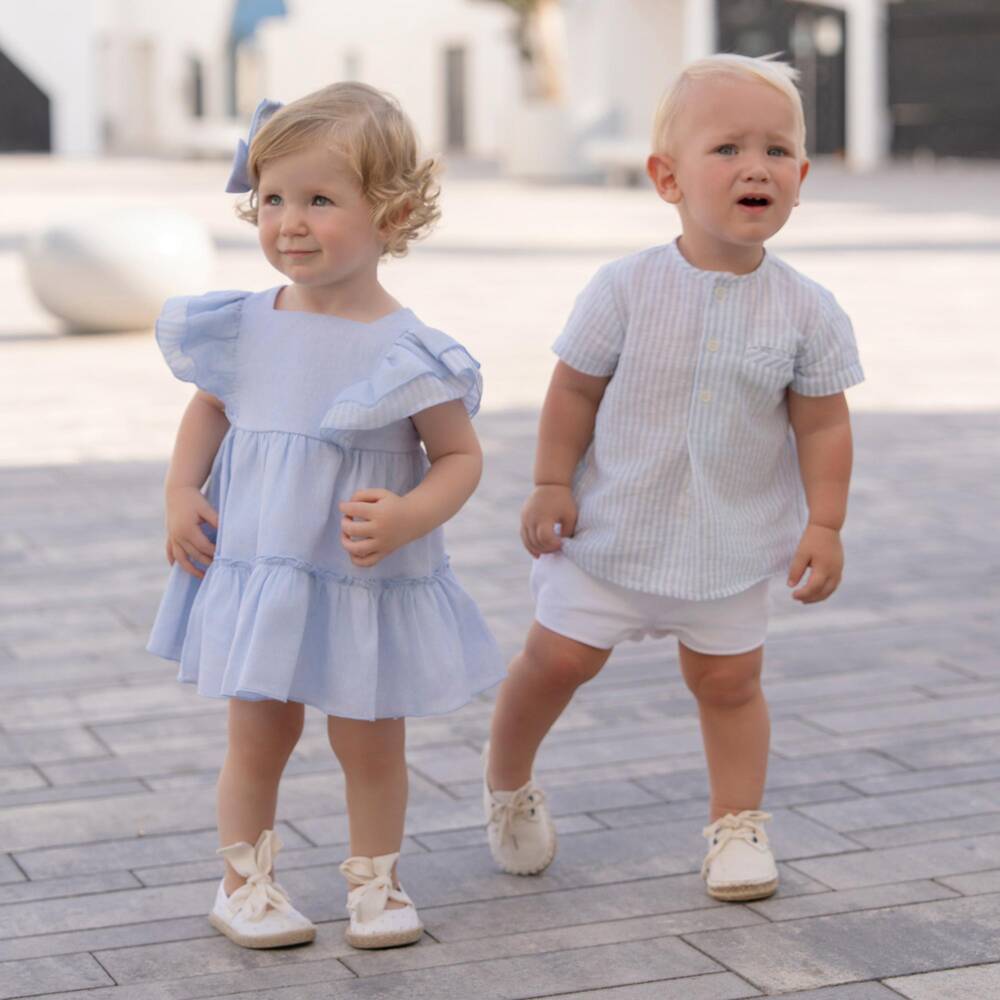 Miranda-Boys Blue Striped Shirt & White Shorts Set | Childrensalon
