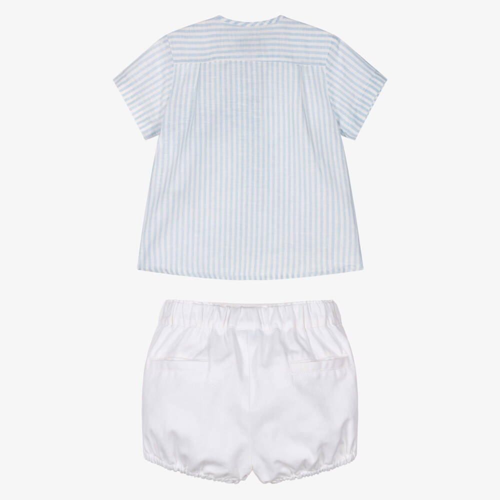 Miranda-Boys Blue Striped Shirt & White Shorts Set | Childrensalon