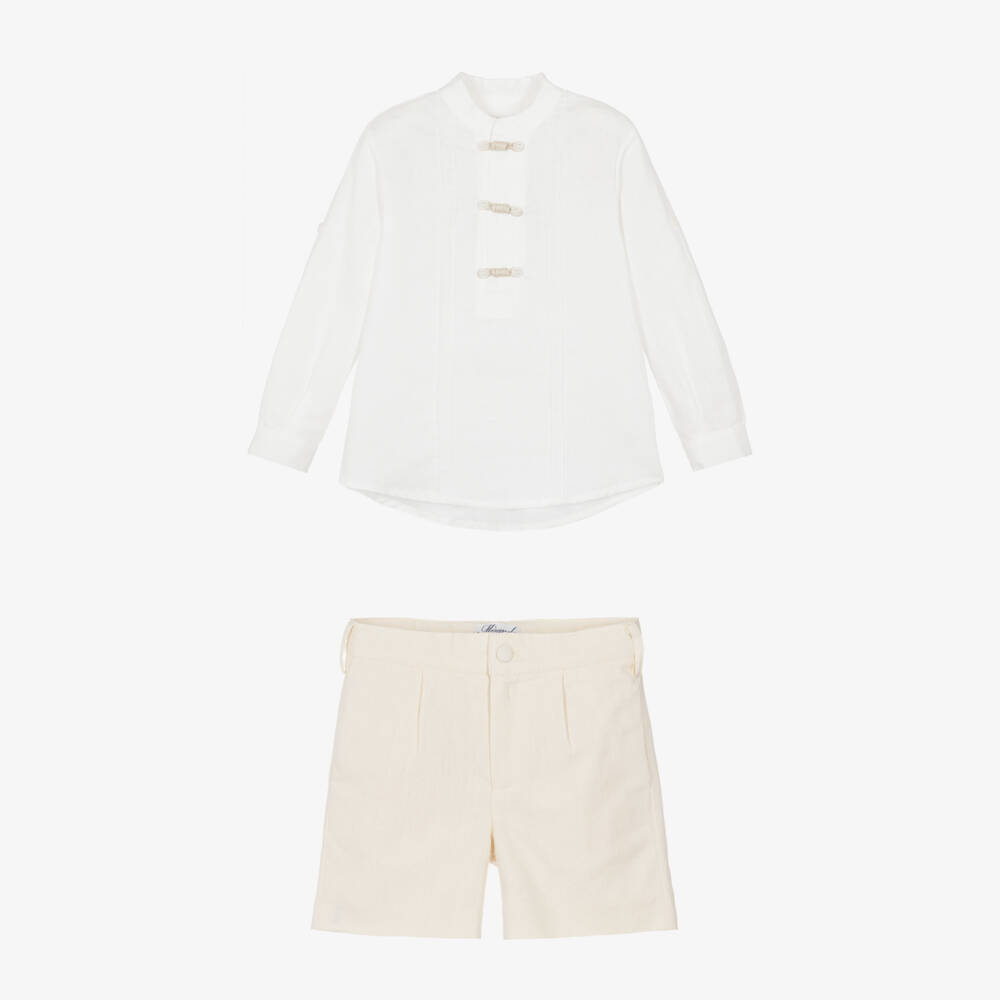Miranda-Boys Ivory Cotton & Linen Shorts Set | Childrensalon