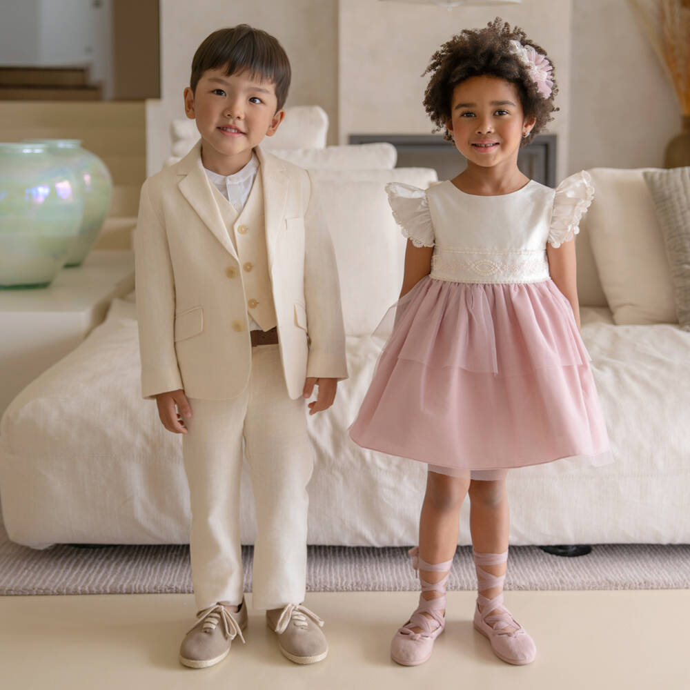 Miranda-جاكيت بليزر كتان وقطن لون عاجي للأولاد | Childrensalon