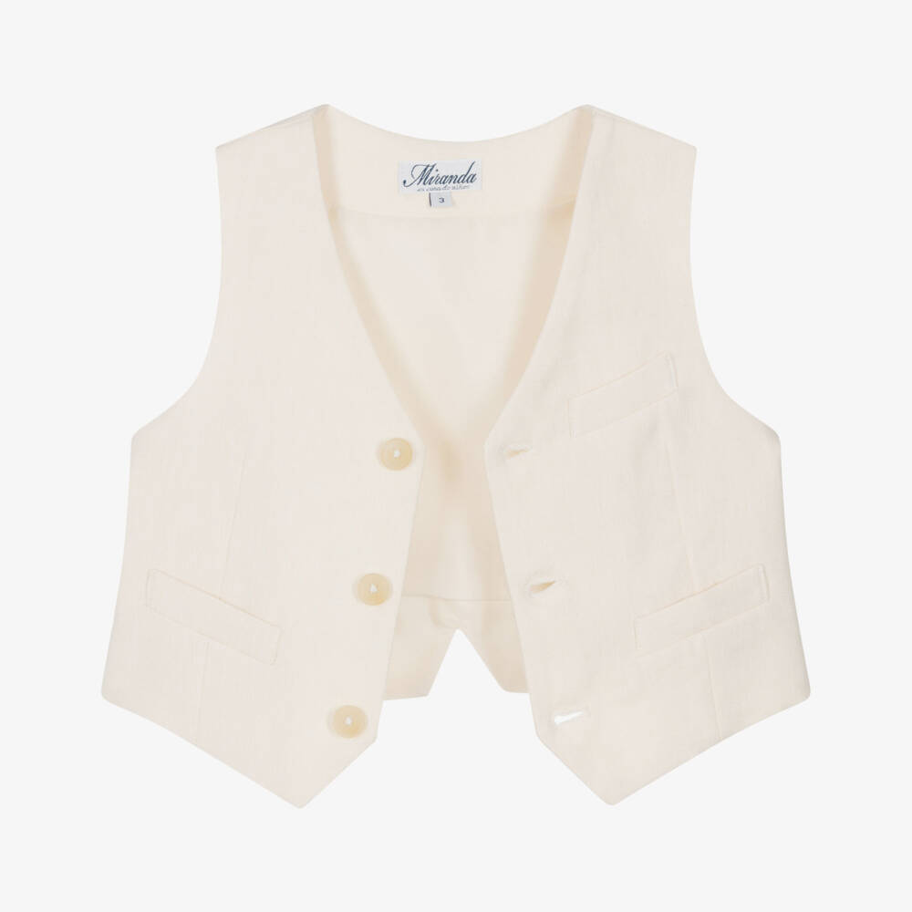 Miranda-Boys Ivory Linen & Cotton Waistcoat Suit | Childrensalon