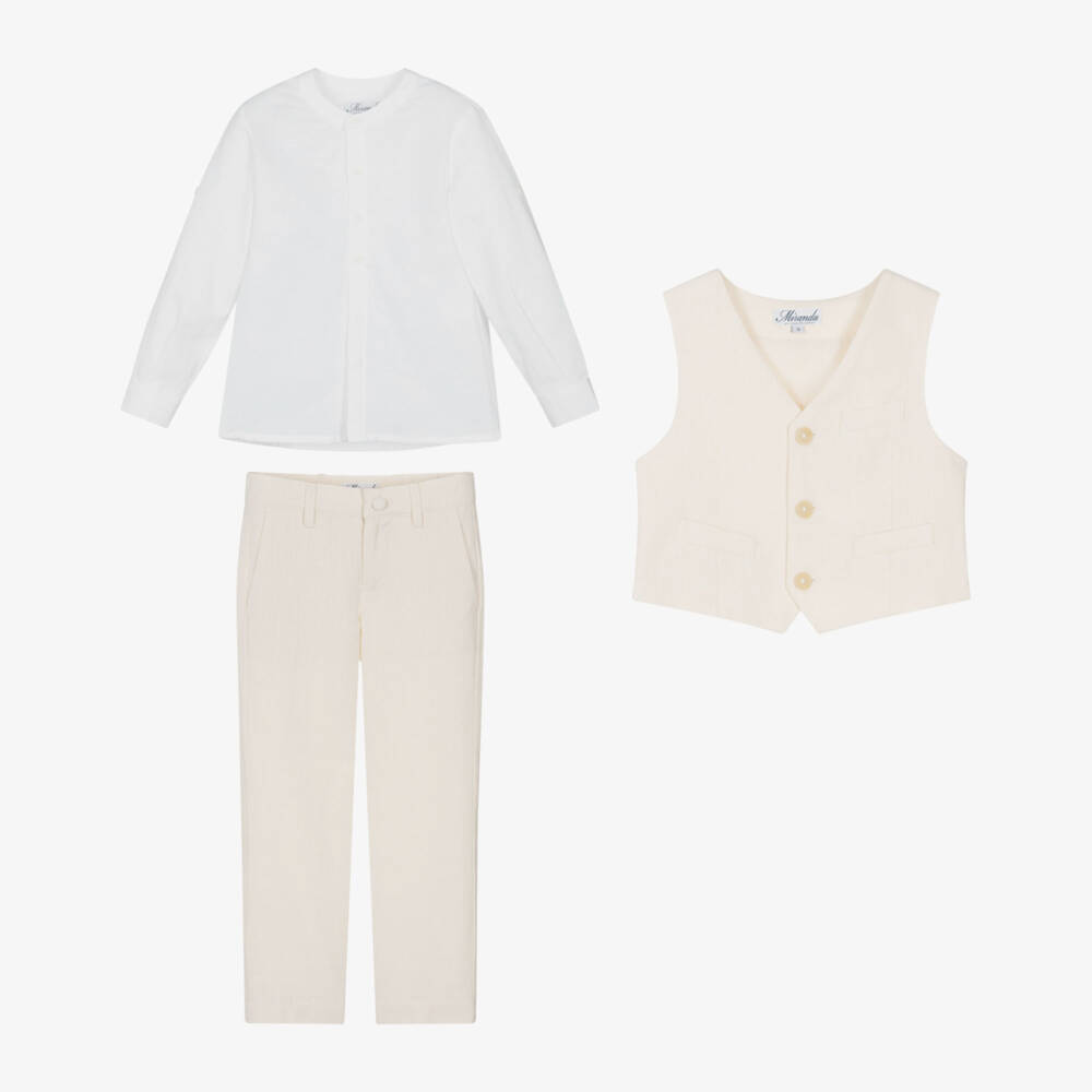 Miranda-Boys Ivory Linen & Cotton Waistcoat Suit | Childrensalon