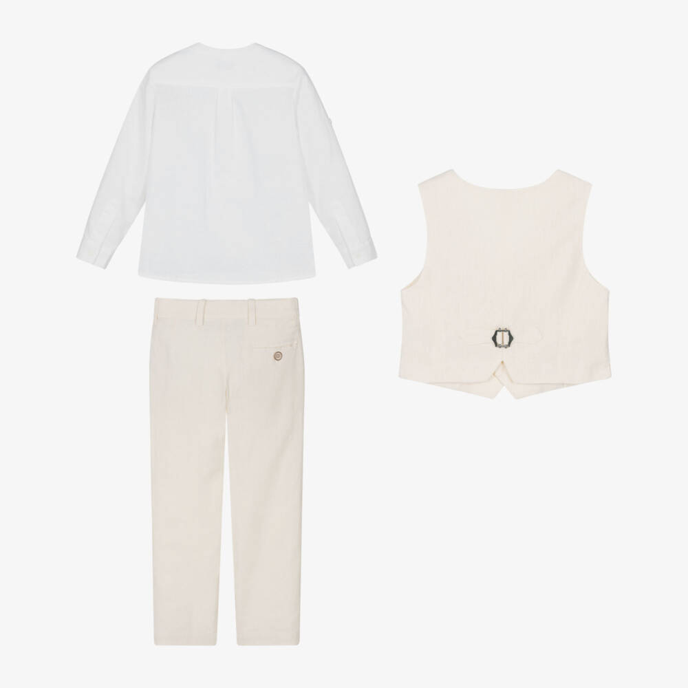 Miranda-Boys Ivory Linen & Cotton Waistcoat Suit | Childrensalon