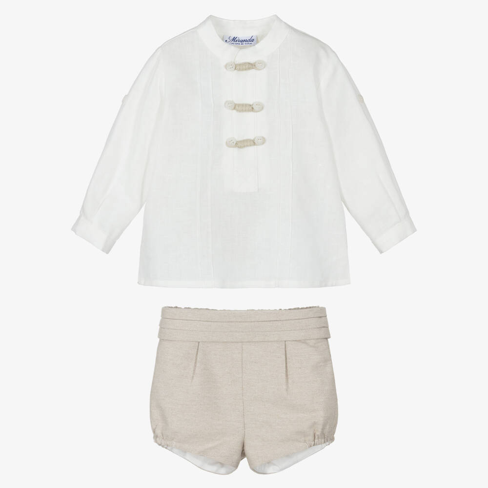 Miranda-طقم قميص وشورت لون عاجي وبيج للأولاد | Childrensalon