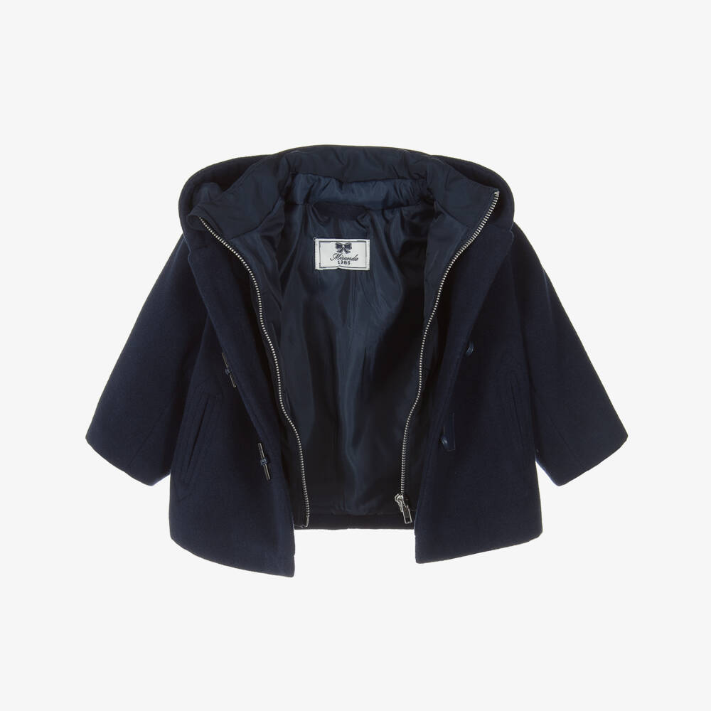 Miranda-Boys Navy Blue Felted Duffle Coat with Hood & Insert | Childrensalon