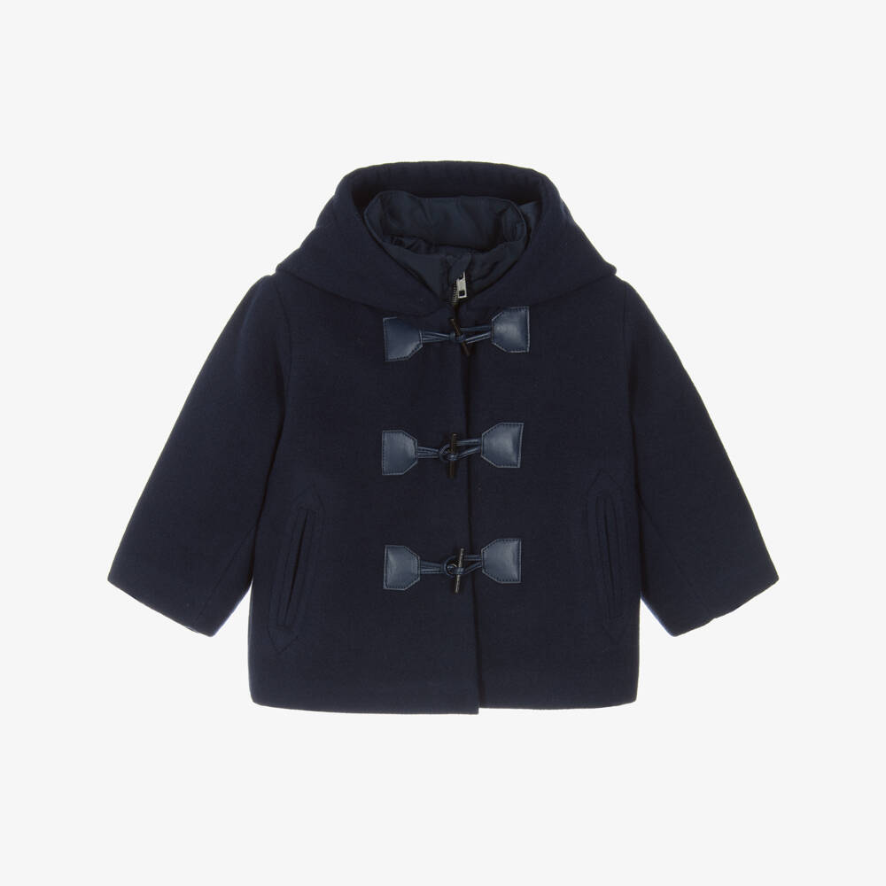 Miranda-Boys Navy Blue Felted Duffle Coat with Hood & Insert | Childrensalon