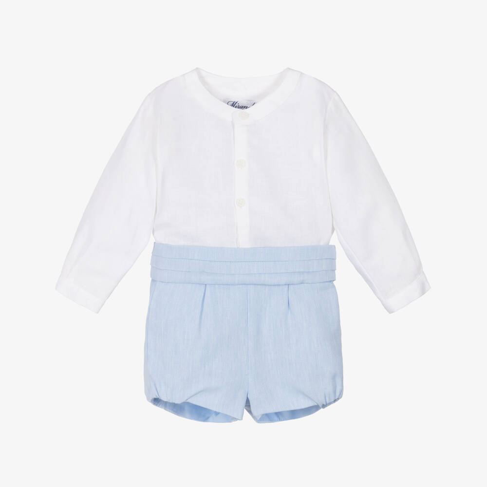 Miranda-Boys Pale Blue Cotton & Linen Shorts Set | Childrensalon