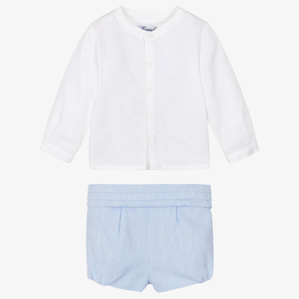 Miranda-Boys Pale Blue Cotton & Linen Shorts Set | Childrensalon