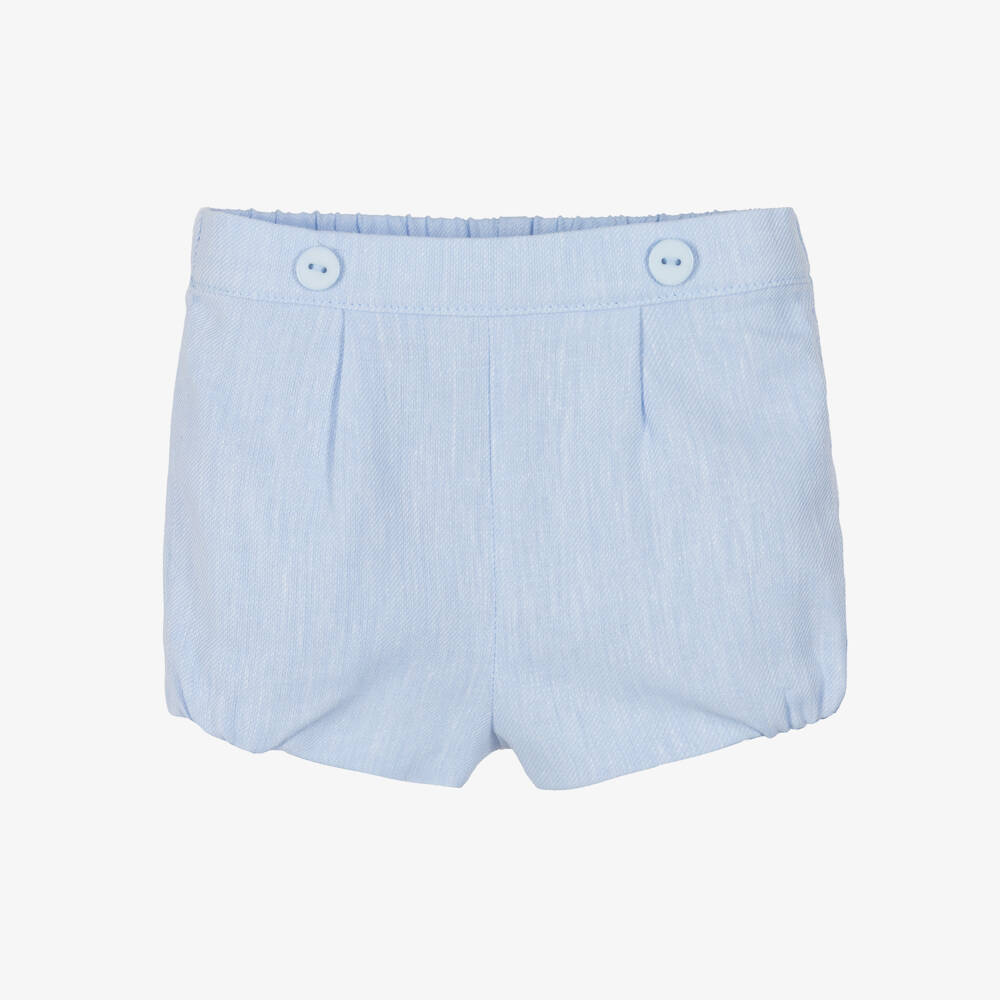 Miranda-Boys Pale Blue Cotton & Linen Shorts Set | Childrensalon