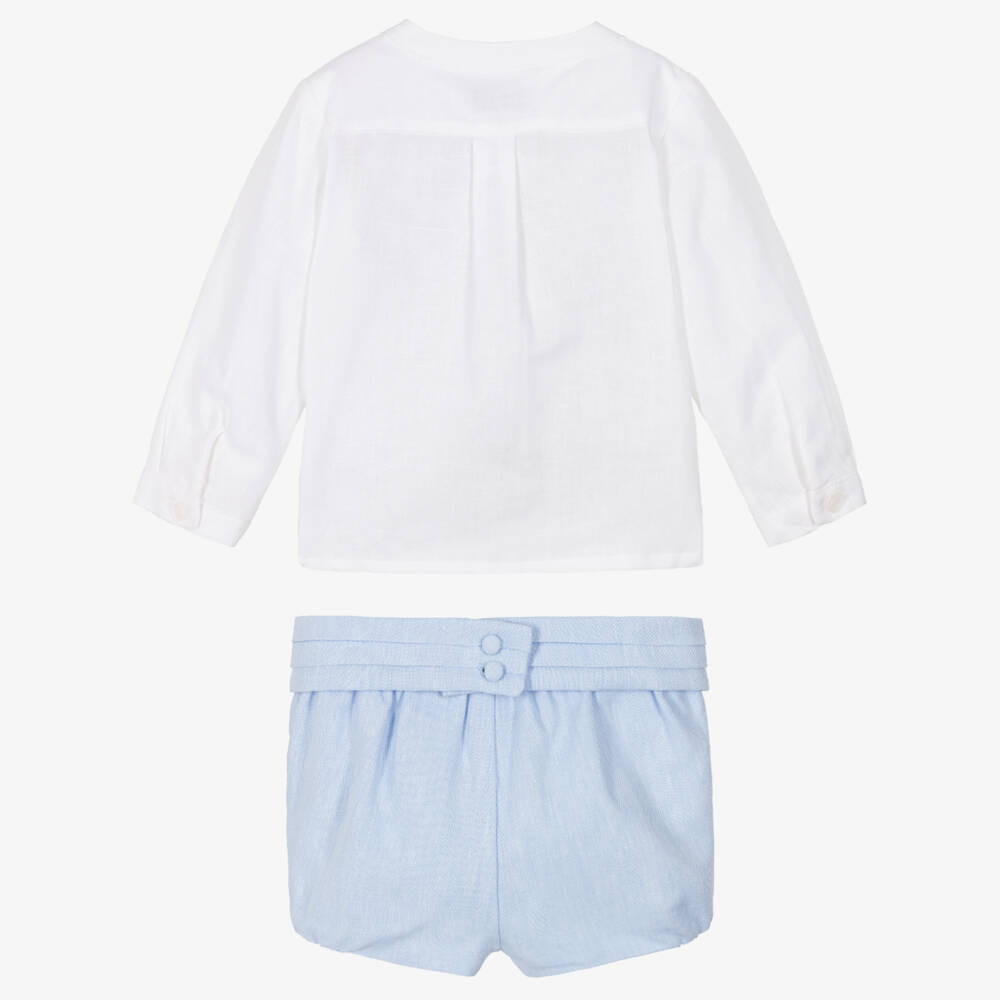 Miranda-Boys Pale Blue Cotton & Linen Shorts Set | Childrensalon