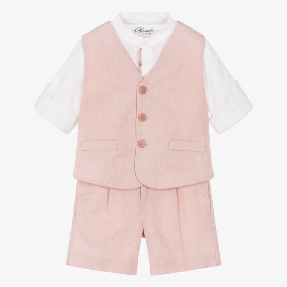 Miranda-Boys Pale Pink Waistcoat & Shorts Suit | Childrensalon