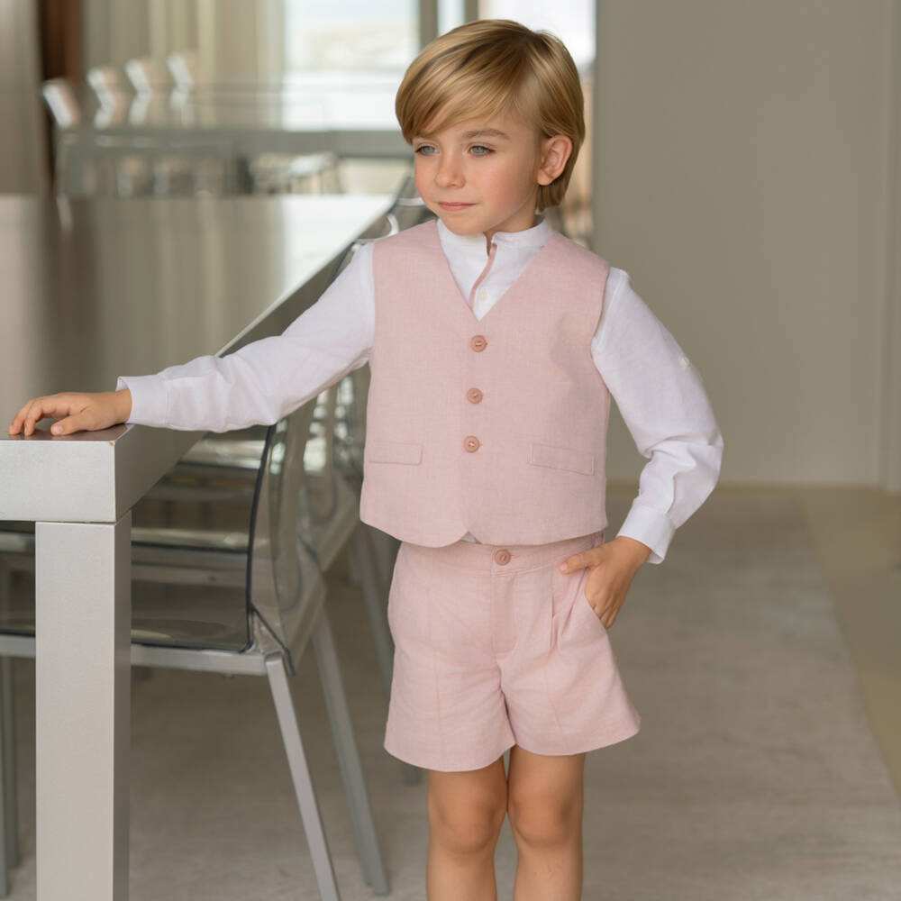 Miranda-Boys Pale Pink Waistcoat & Shorts Suit | Childrensalon