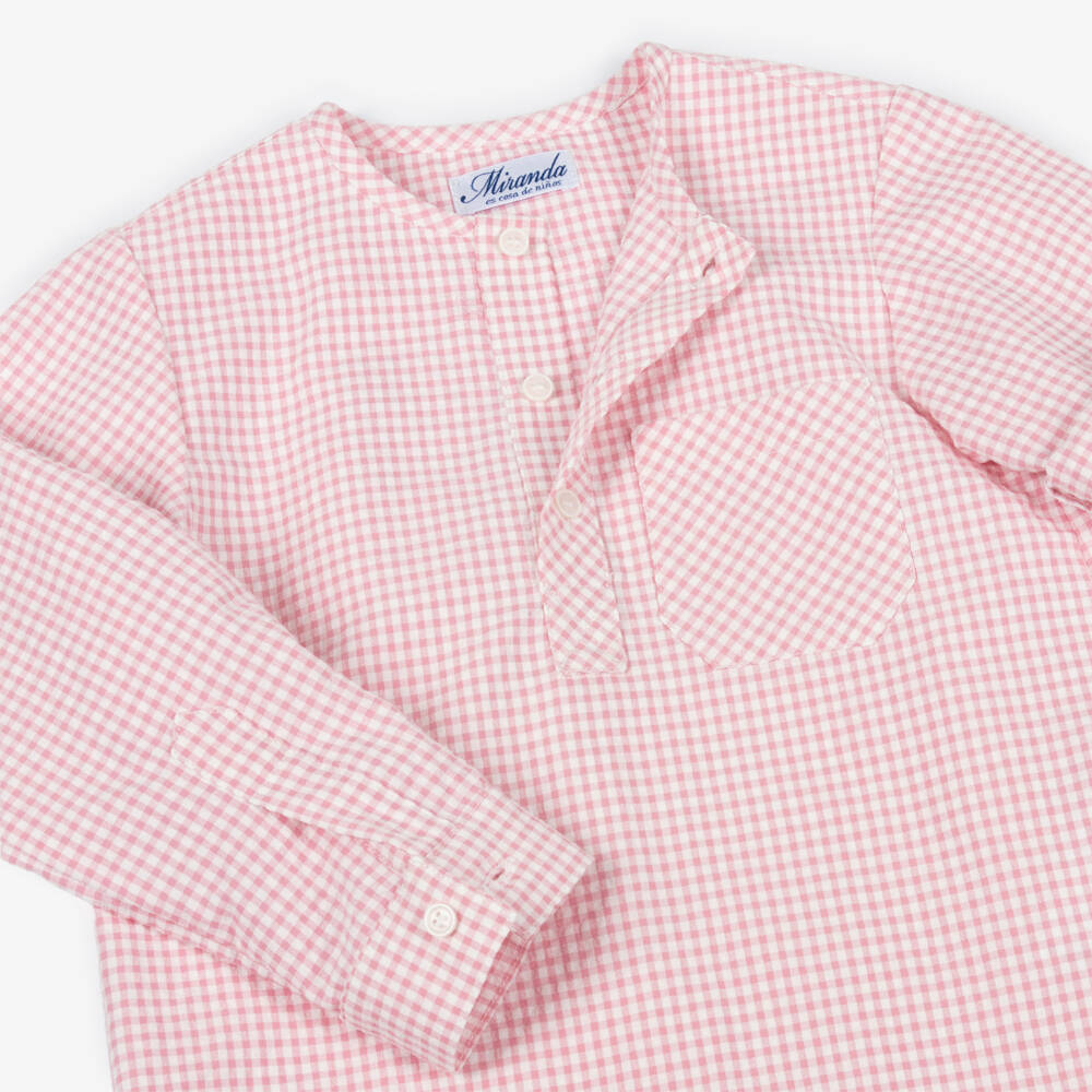 Miranda-Boys Pink Check Cotton Shirt And White Shorts Set | Childrensalon