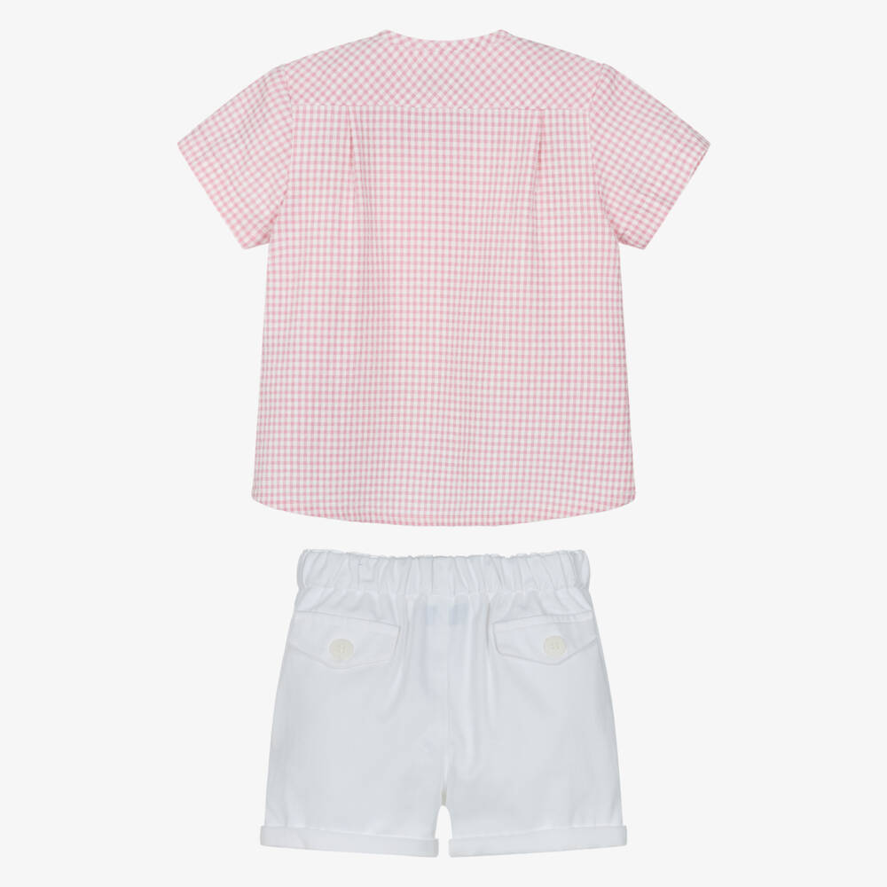 Miranda-Baby Boys Pink Gingham Shirt & White Shorts Set | Childrensalon