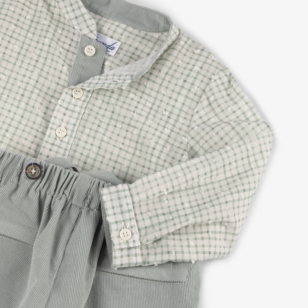 Miranda-Boys Sage Green Needlecord Shorts Set | Childrensalon