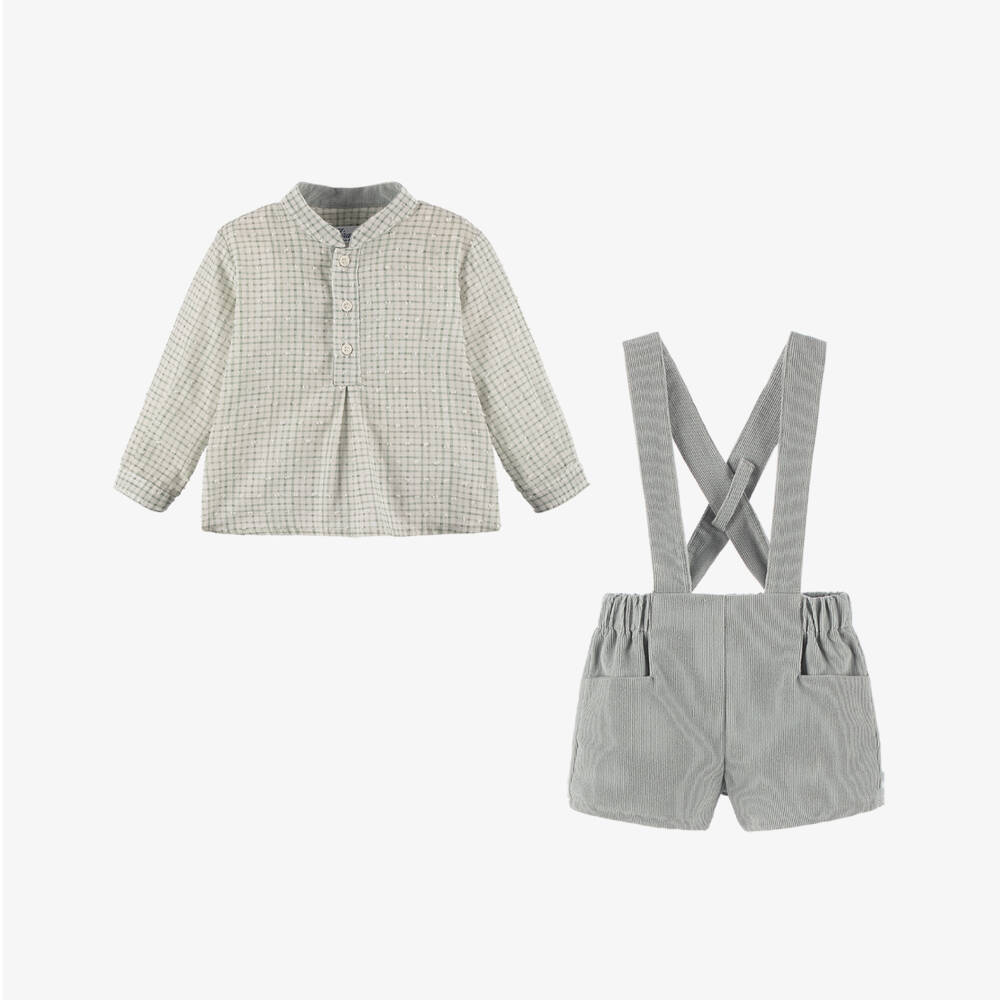 Miranda-Boys Sage Green Needlecord Shorts Set | Childrensalon