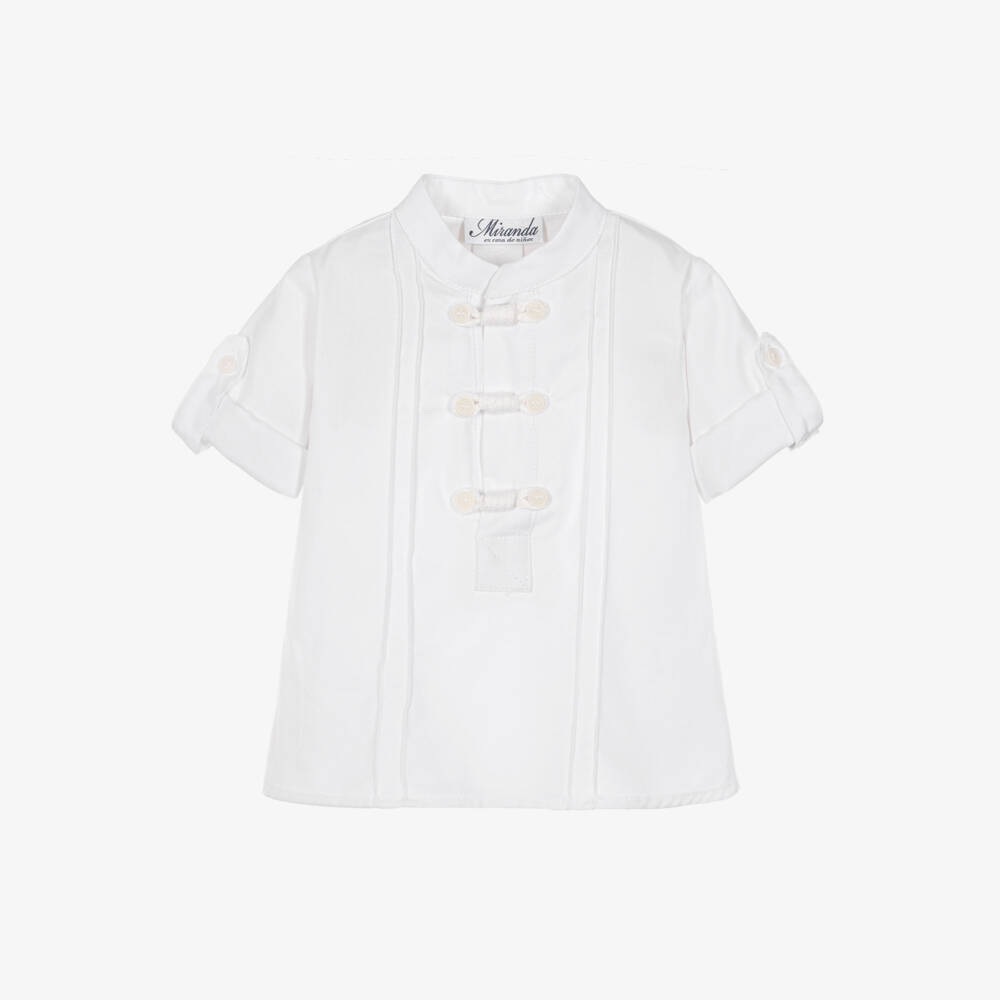 Miranda-Boys White & Blue Velvety Shorts Set | Childrensalon