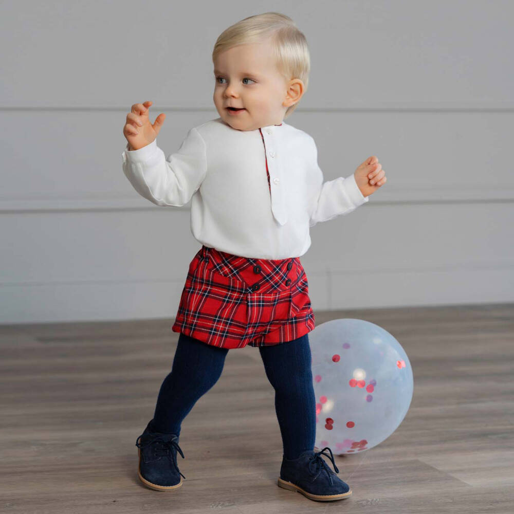 Miranda-طقم شورت بنقشة مربعات لون أبيض وأحمر للأولاد | Childrensalon