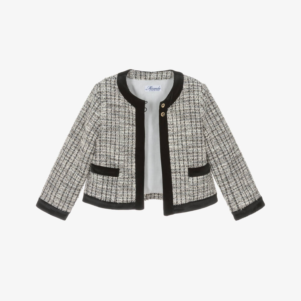 Miranda-Girls Black & White Tweed Shorts & Jacket Set | Childrensalon