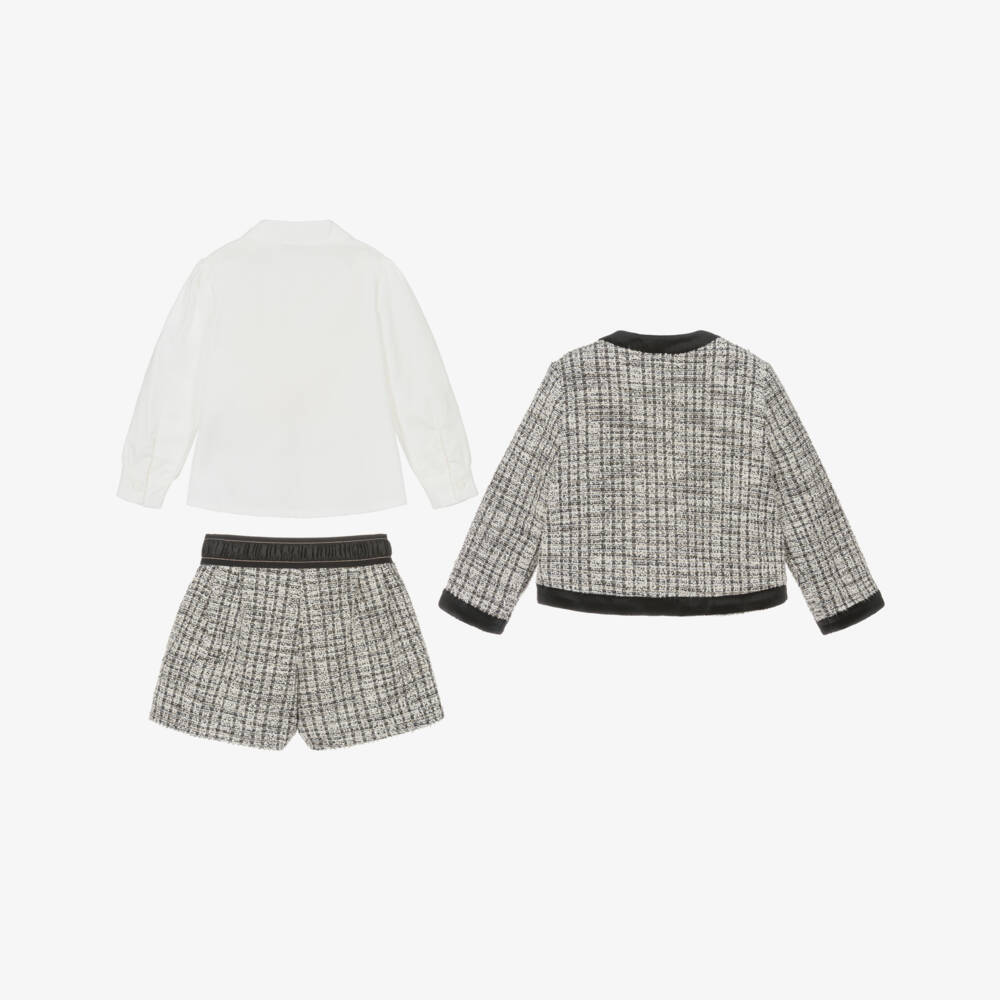 Miranda-Girls Black & White Tweed Shorts & Jacket Set | Childrensalon