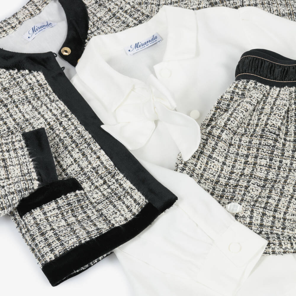 Miranda-Girls Black & White Tweed Shorts & Jacket Set | Childrensalon