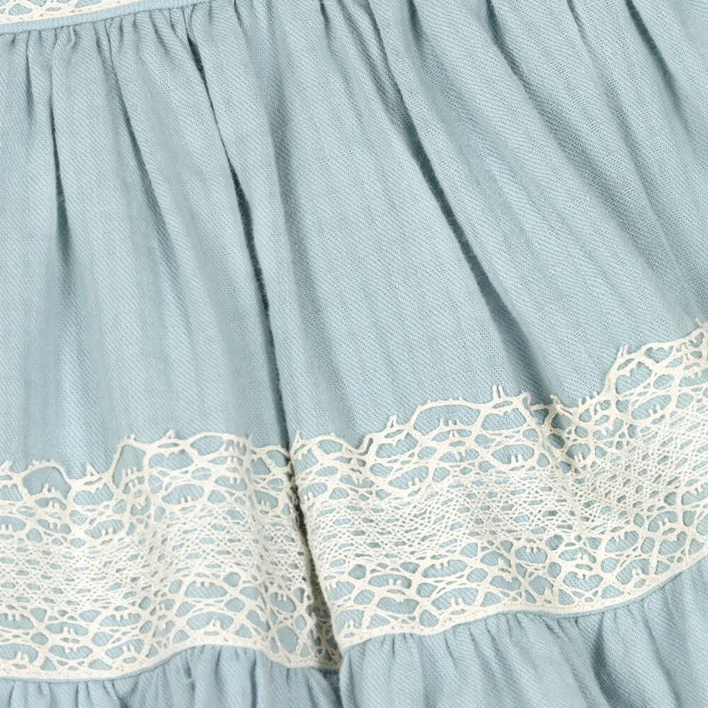 Miranda-Girls Blue Cotton Dress Set with Decorative Lace | Childrensalon