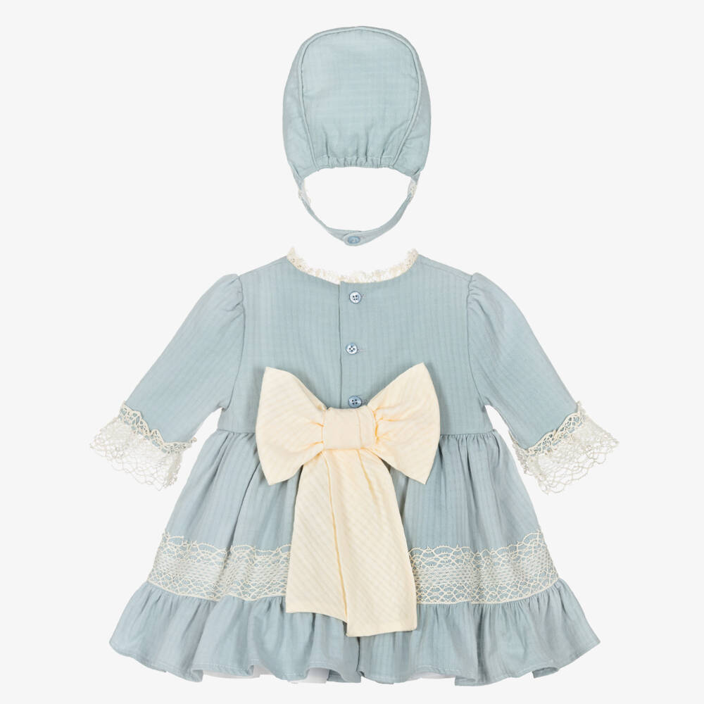 Miranda-Girls Blue Cotton Dress Set with Decorative Lace | Childrensalon