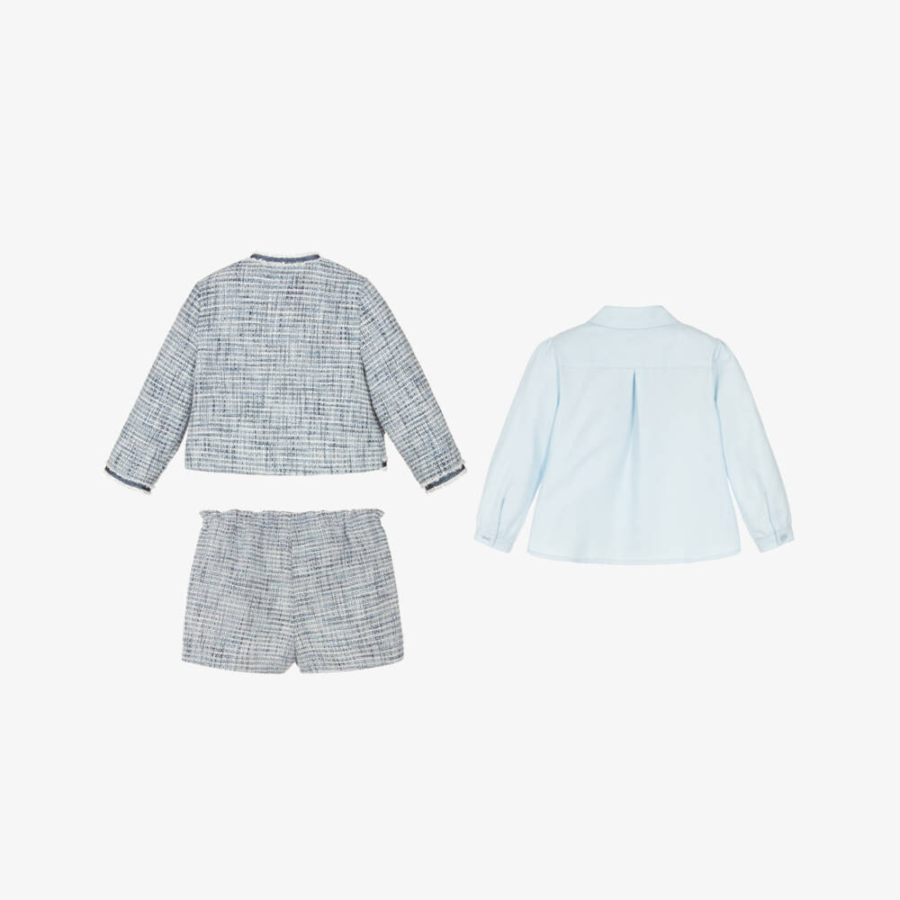 Miranda-Girls Blue & Glittery Silver Tweed Shorts Set | Childrensalon
