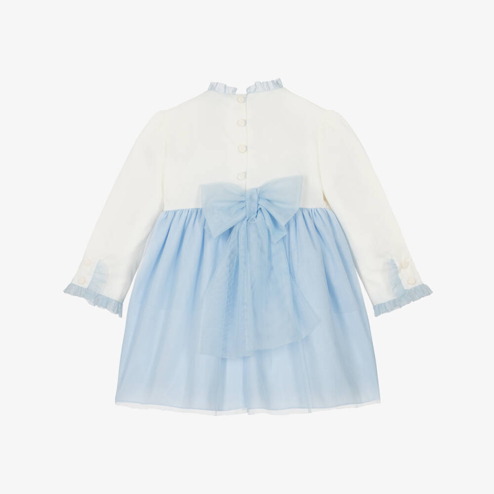 Miranda-Girls Blue & Ivory Dress with Lace Detail | Childrensalon